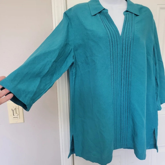 Soft Surroundings Camellia Pullover Tunic Linen Blend Teal Blue Size M - Picture 3 of 11